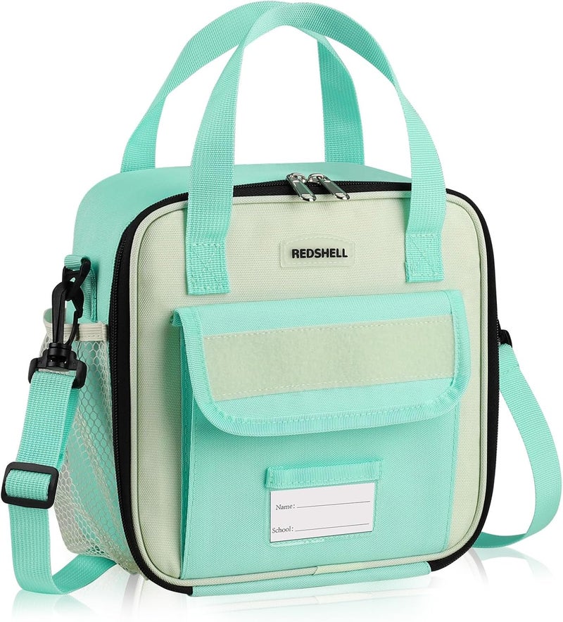 REDSHELL Tactical Lunch Box Kids, Large Insulated Lunch Bag for Girls, Cooler Lunchbag, Square Toddler Lunchbox, Back to School Daycare Lunch Tote Pail with Water Bottle Holder Shoulder Strap, Green - Image 1